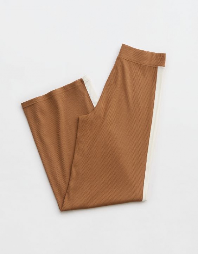 Aerie OFFLINE By Thumbs Up Heavyweight Ribbed Wide Leg Pants Brown | OYE-723891