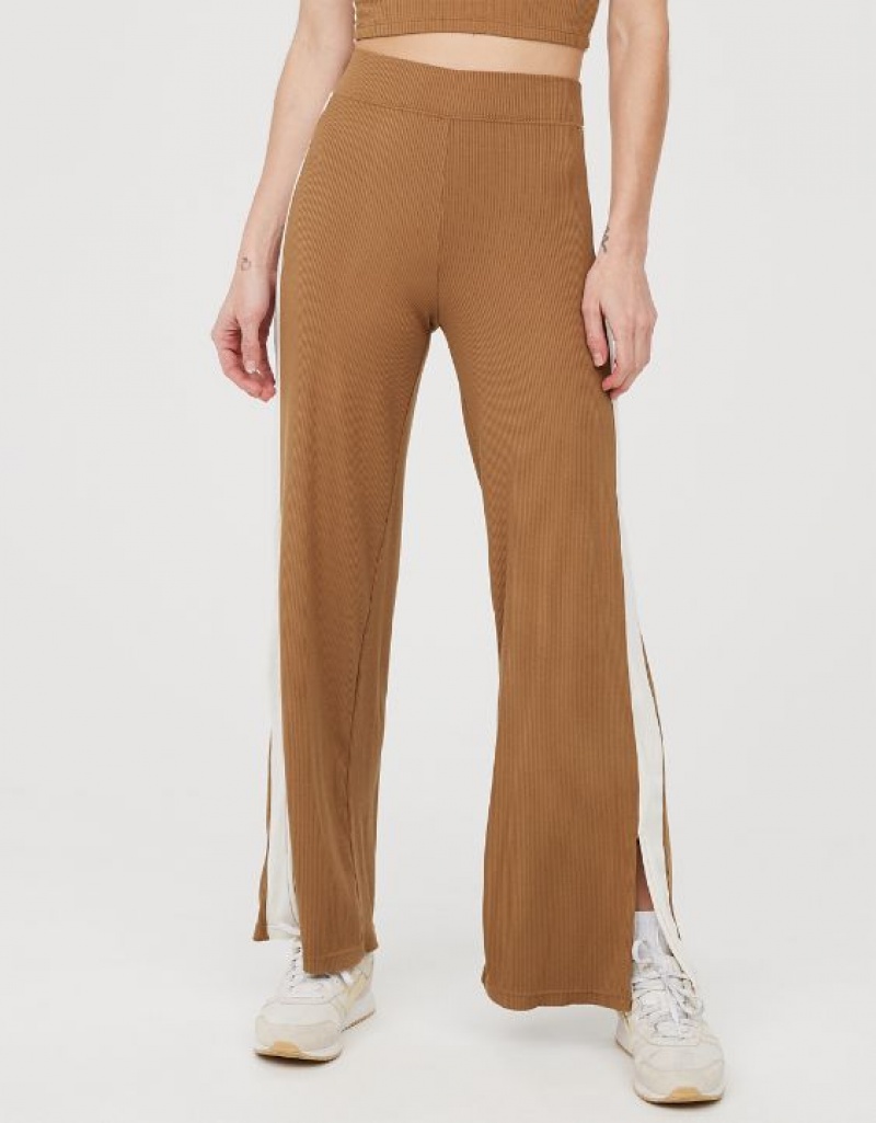 Aerie OFFLINE By Thumbs Up Heavyweight Ribbed Wide Leg Pants Brown | OYE-723891