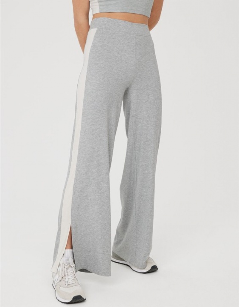 Aerie OFFLINE By Thumbs Up Heavyweight Ribbed Wide Leg Pants Grey | TKV-196045