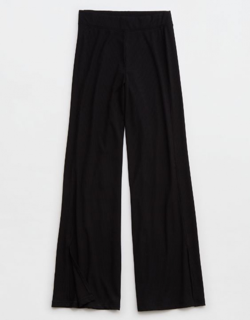 Aerie OFFLINE By Thumbs Up Heavyweight Ribbed Wide Leg Pants Black | DUL-270346