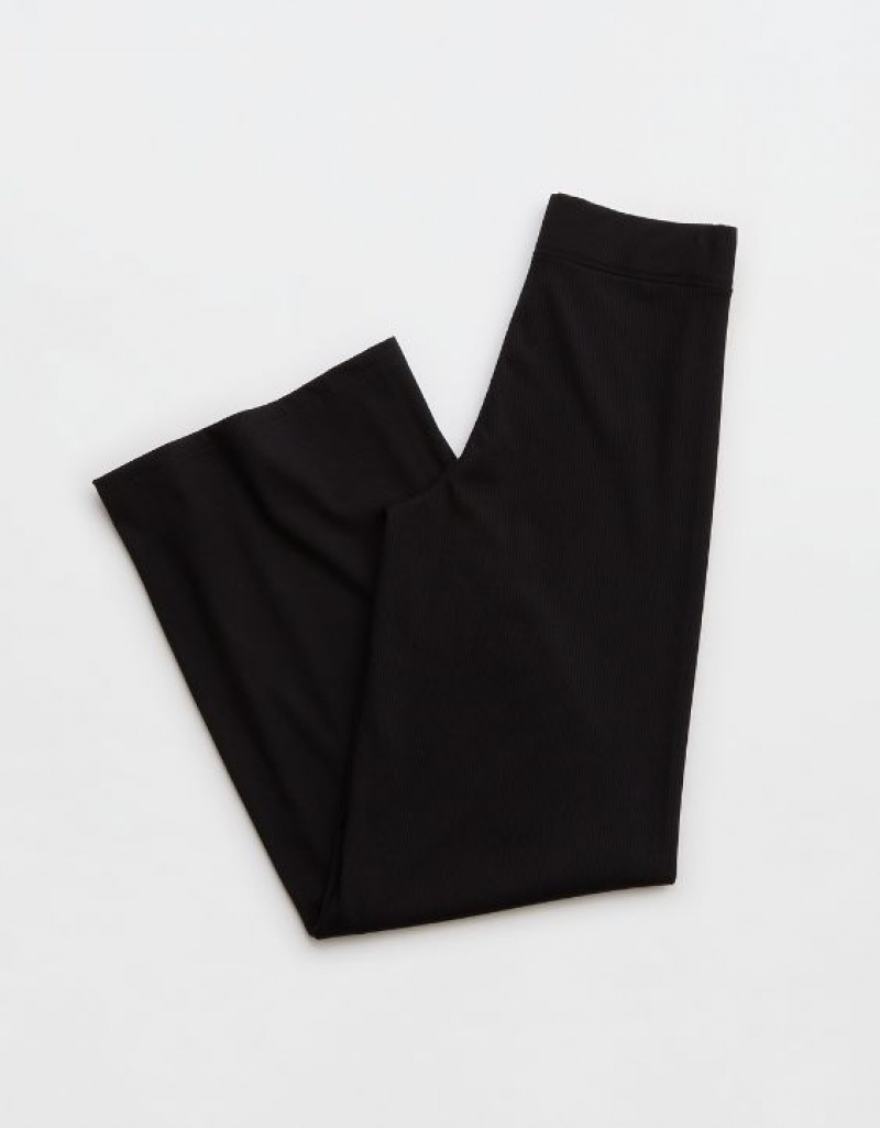 Aerie OFFLINE By Thumbs Up Heavyweight Ribbed Wide Leg Pants Black | DUL-270346