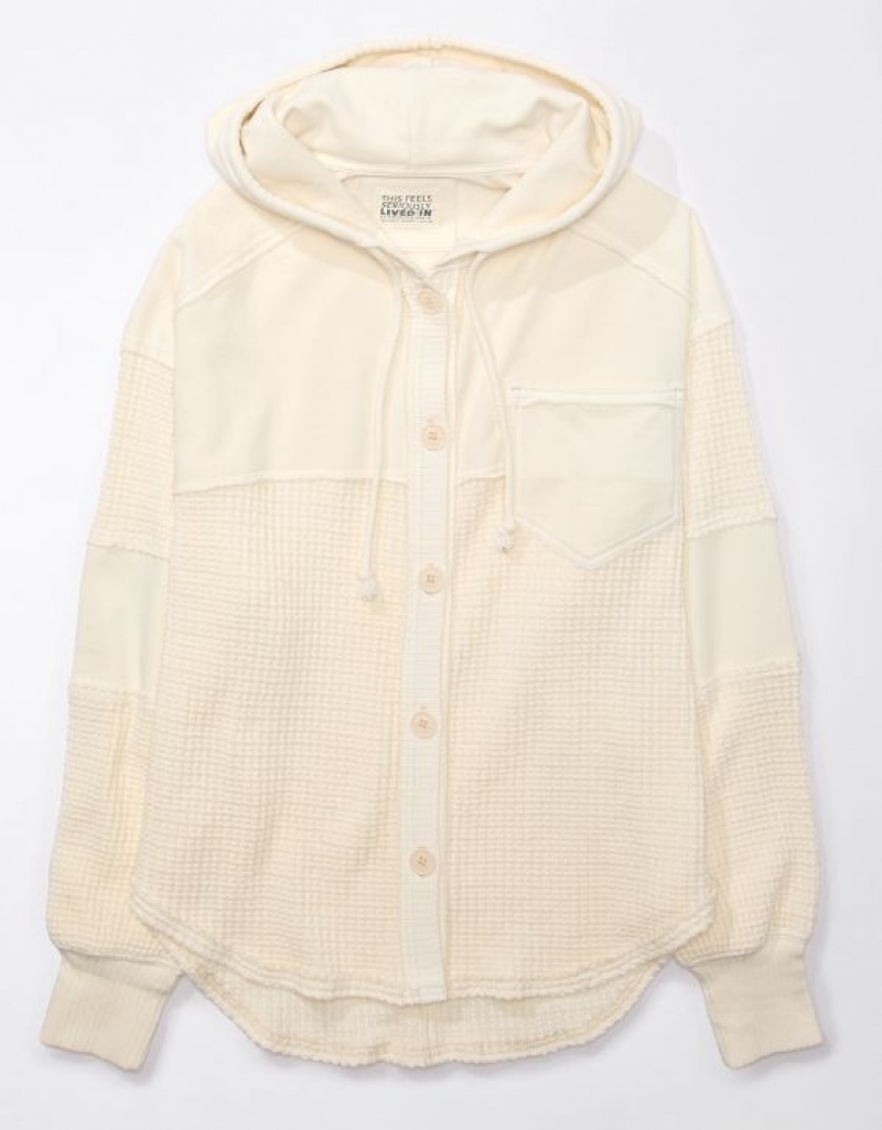 Aerie Oversized Big Hug Shacket Sweatshirts Cream | YBW-489571