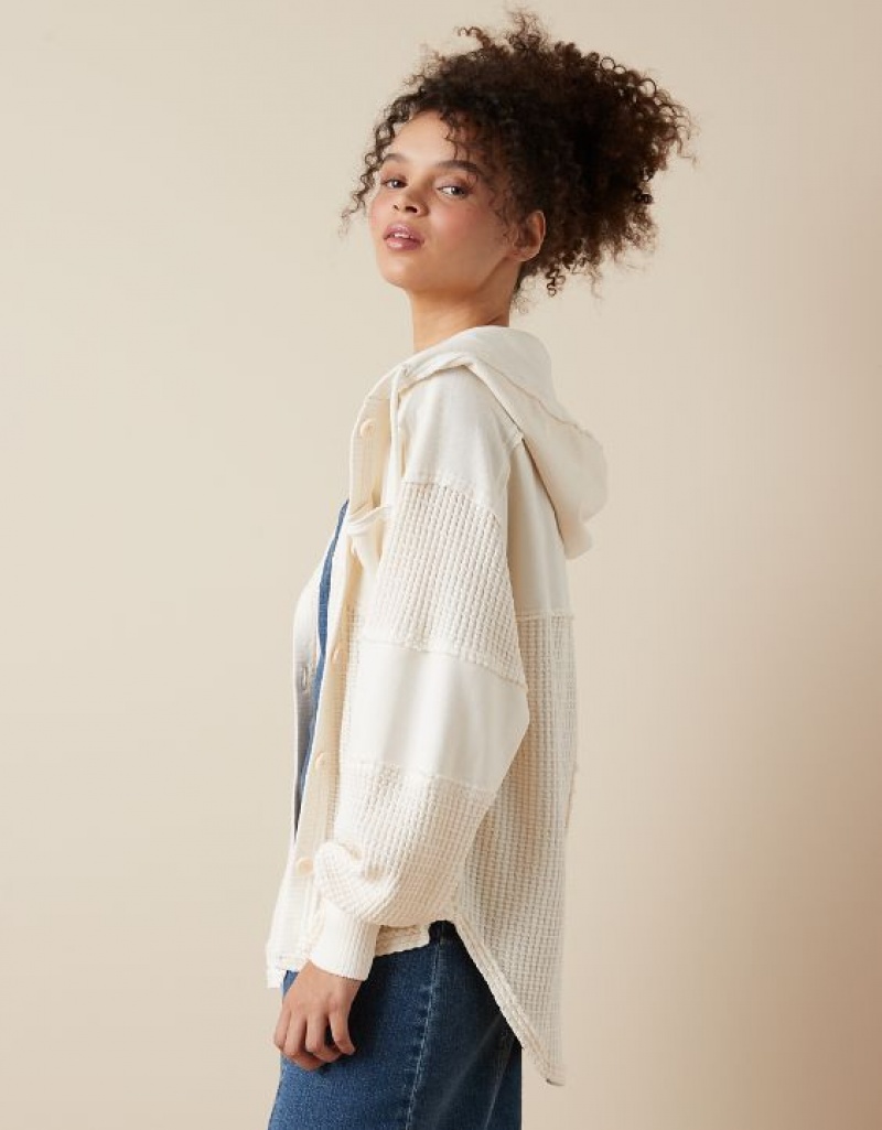 Aerie Oversized Big Hug Shacket Sweatshirts Cream | YBW-489571