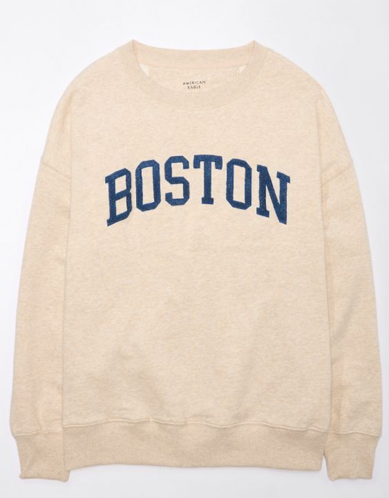 Aerie Oversized Boston Graphic Sweatshirts Brown | AEH-179438