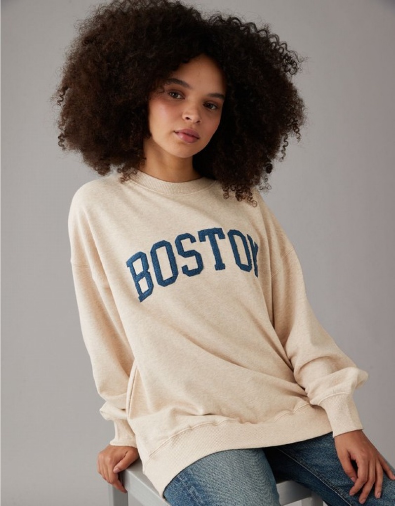 Aerie Oversized Boston Graphic Sweatshirts Brown | AEH-179438