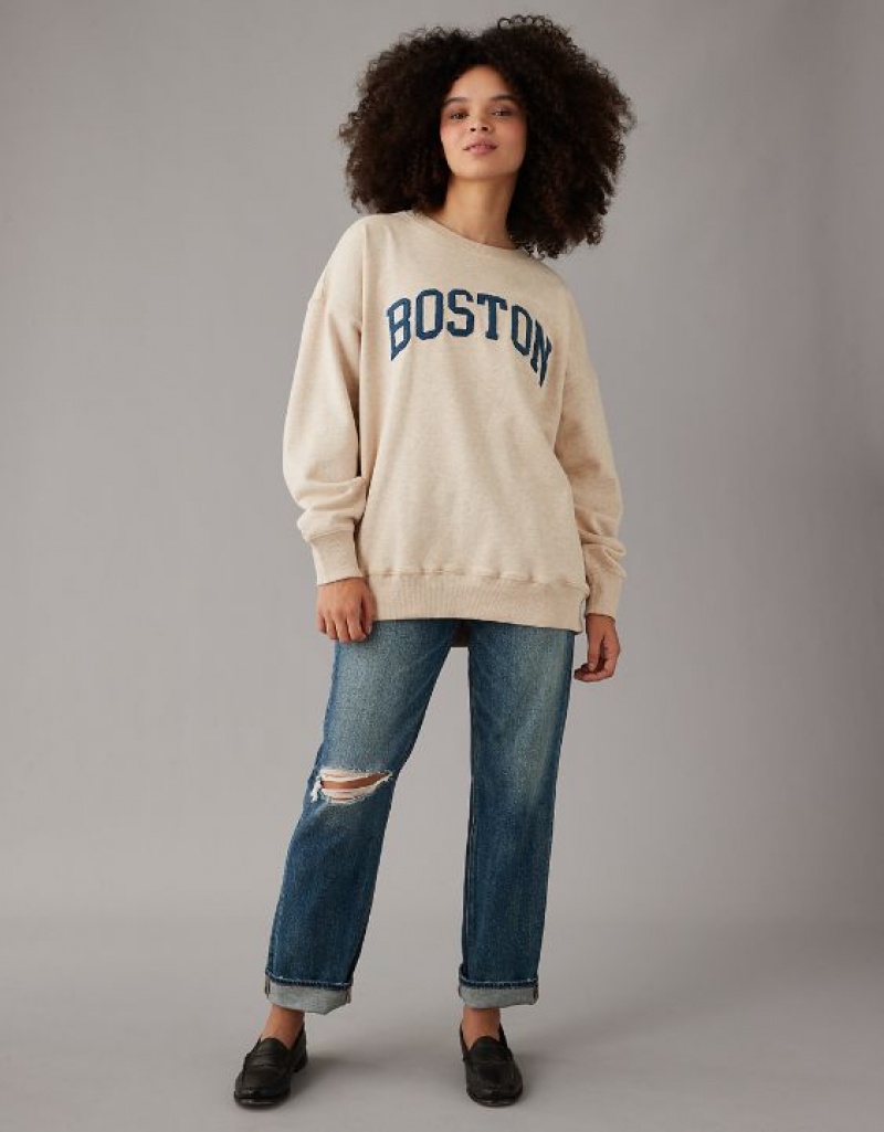 Aerie Oversized Boston Graphic Sweatshirts Brown | AEH-179438