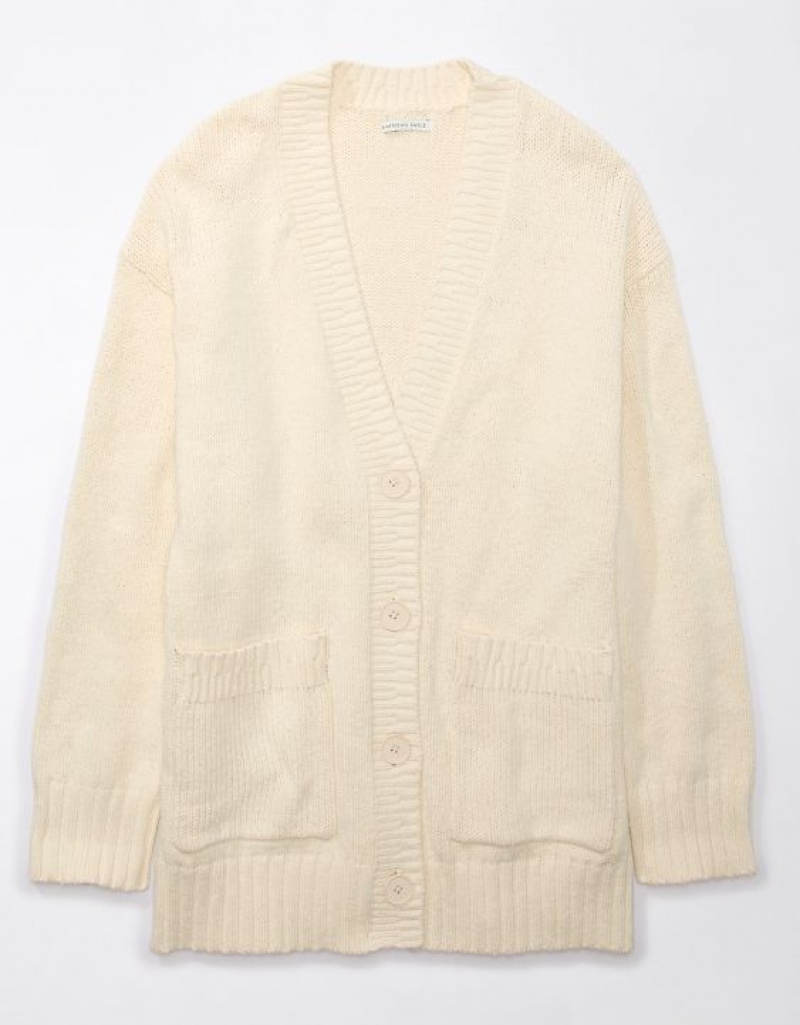 Aerie Oversized Button-Front Long-Length Cardigan Cream | HYR-079465