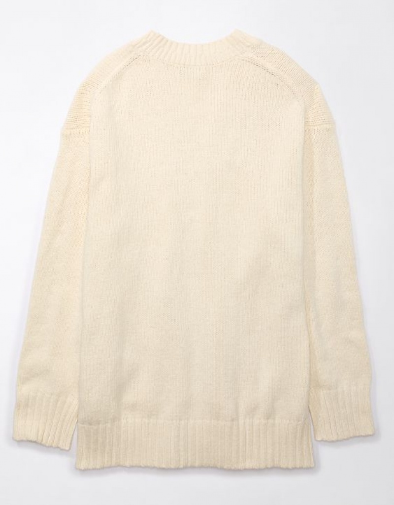 Aerie Oversized Button-Front Long-Length Cardigan Cream | HYR-079465