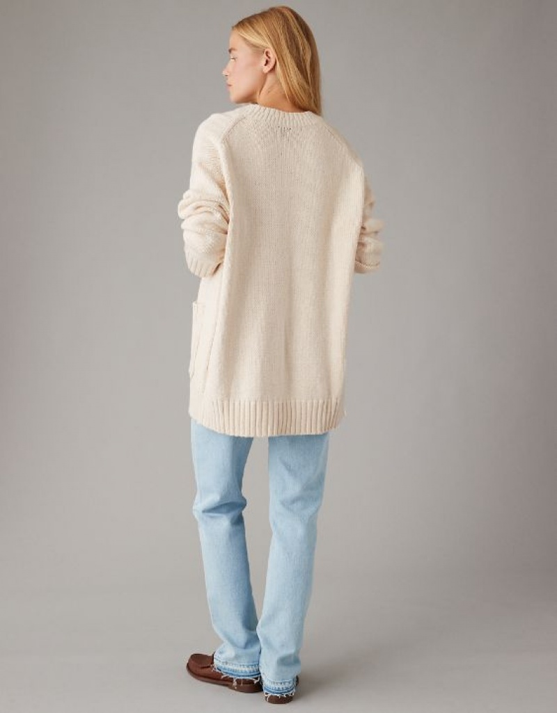 Aerie Oversized Button-Front Long-Length Cardigan Cream | HYR-079465