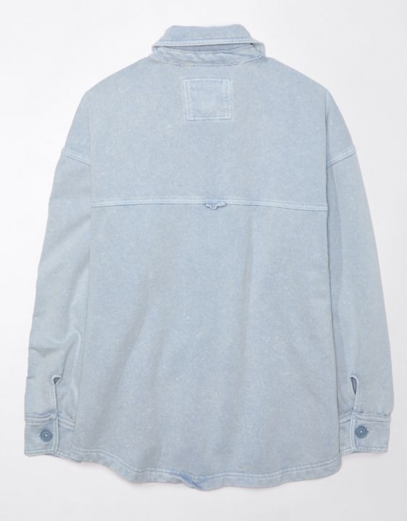 Aerie Oversized Knit Button-Up Sweatshirts Light Blue | CSY-143795