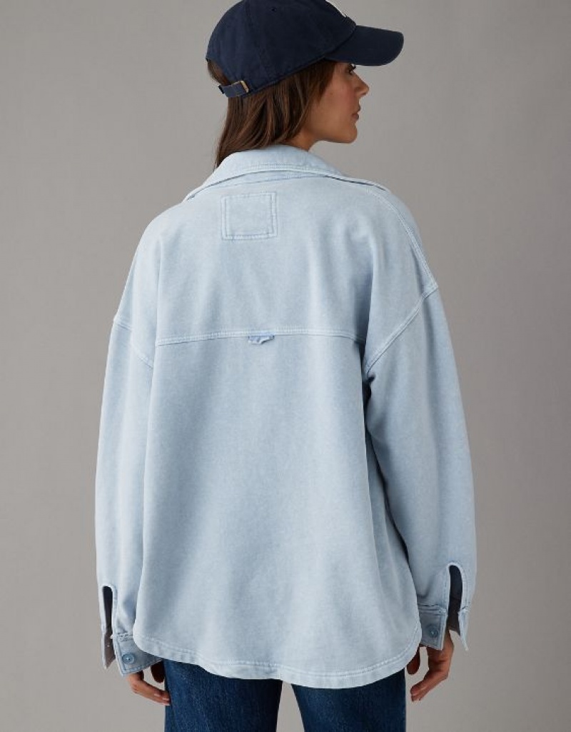 Aerie Oversized Knit Button-Up Sweatshirts Light Blue | CSY-143795