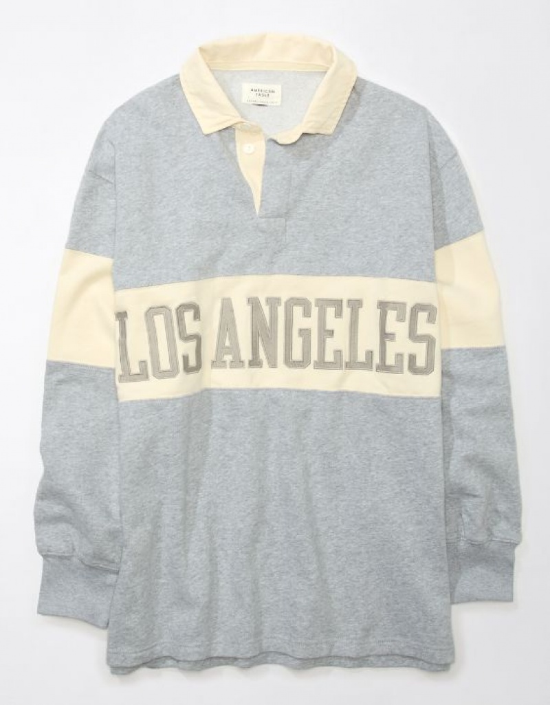 Aerie Oversized Los Angeles Polo Fleece Sweatshirts Grey | VLY-961348