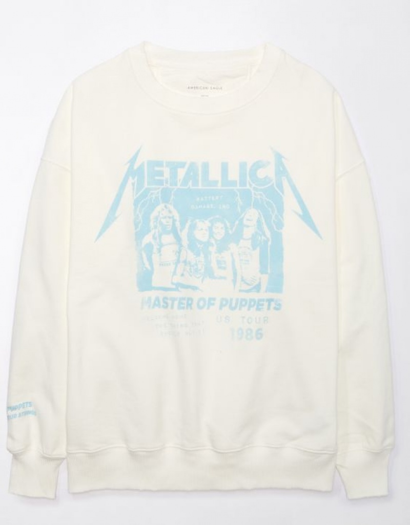 Aerie Oversized Metallica Graphic Sweatshirts Beige / White | EJW-421790