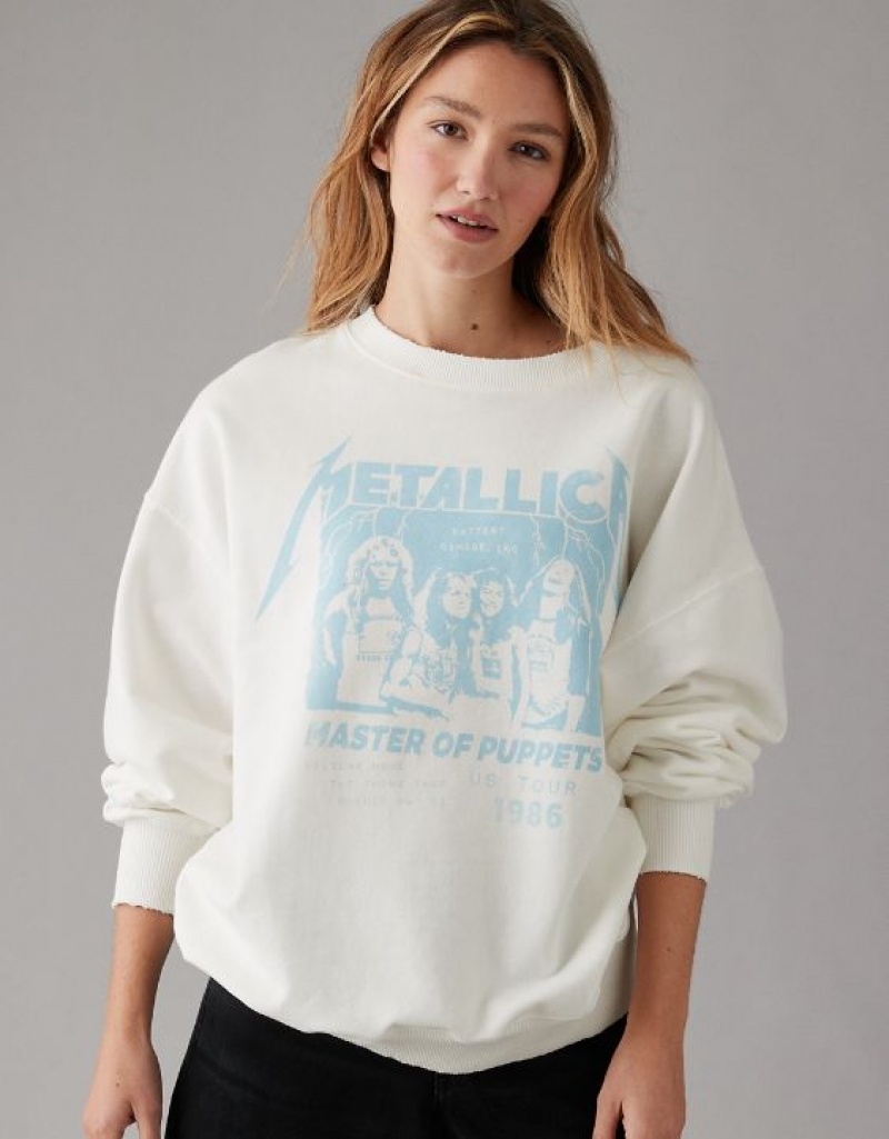 Aerie Oversized Metallica Graphic Sweatshirts Beige / White | EJW-421790