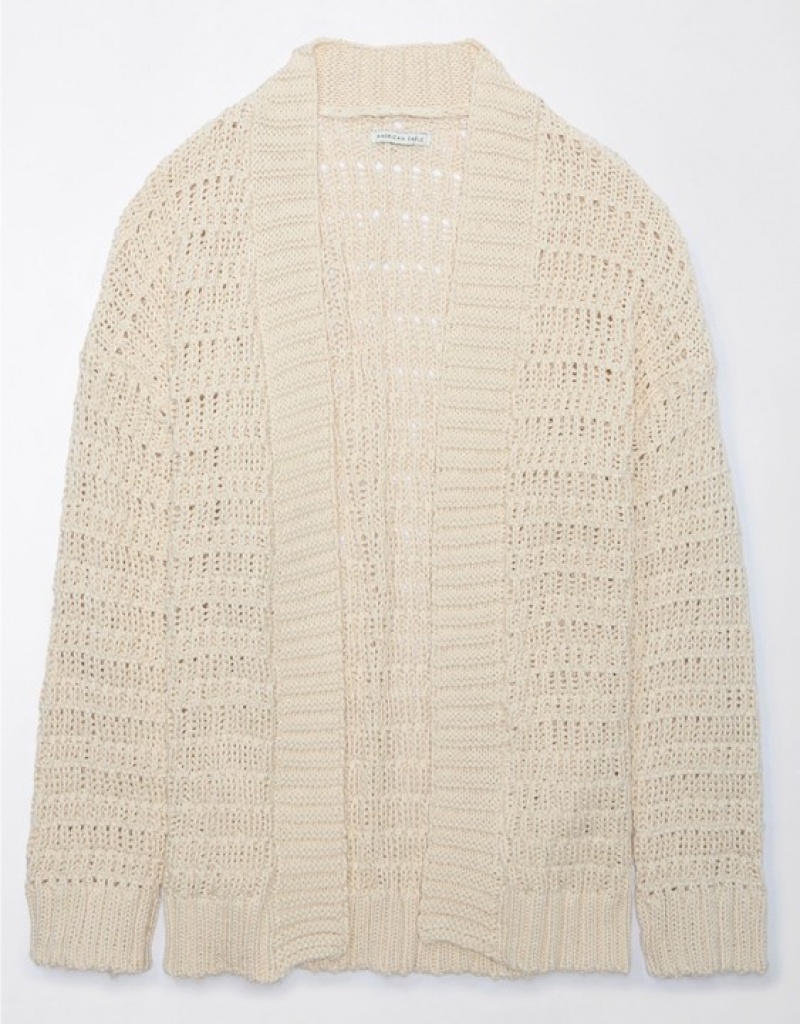 Aerie Oversized Pointelle Cardigan Cream | CSP-129703