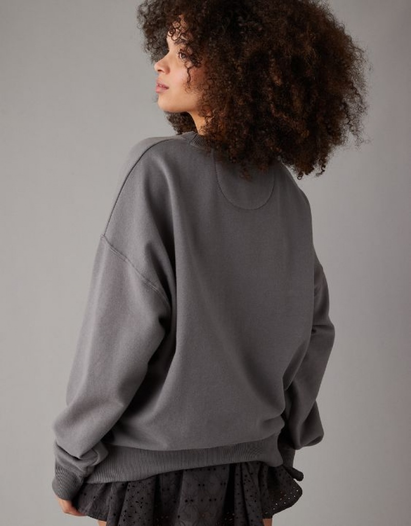 Aerie Oversized Smiley Graphic Sweatshirts Grey | TUG-890352