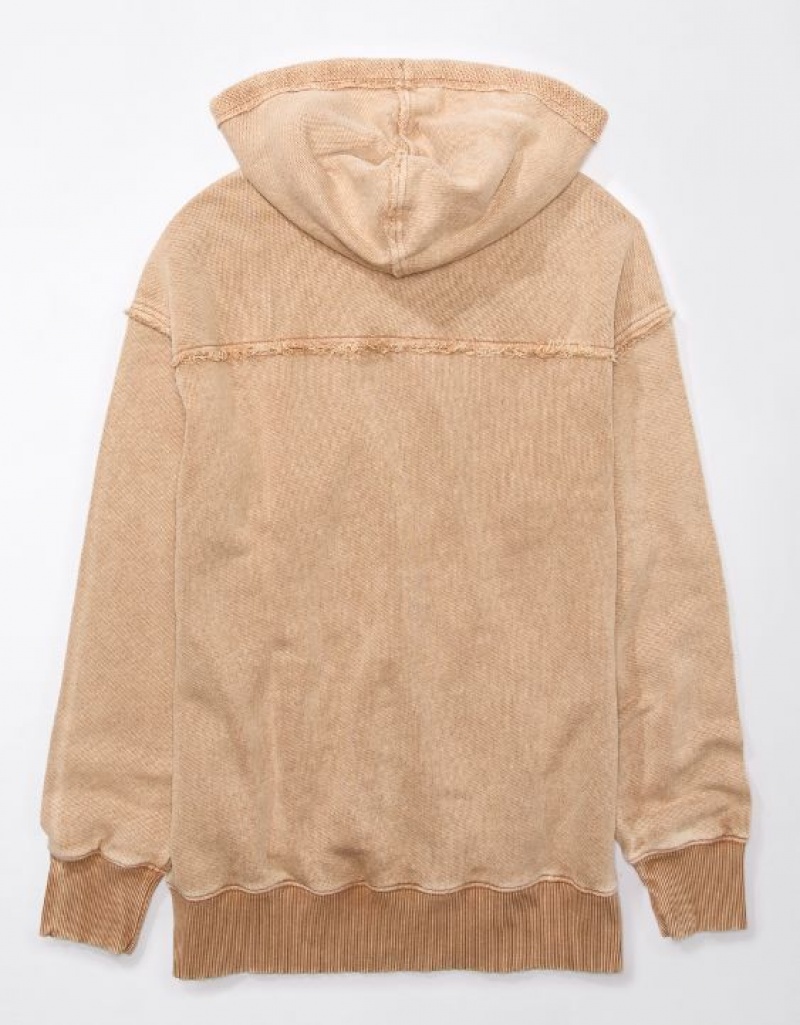 Aerie Oversized Washed Zip-Up Hoodie Brown | XPQ-643091