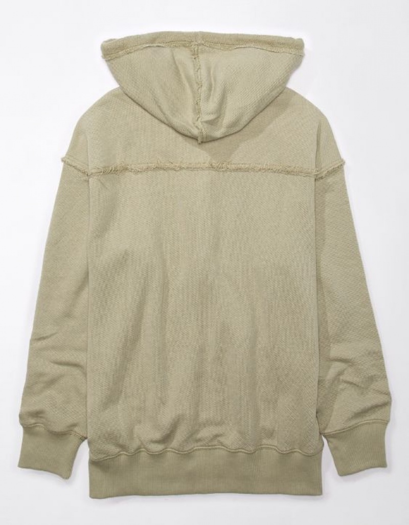 Aerie Oversized Washed Zip-Up Hoodie Olive | IFU-206985