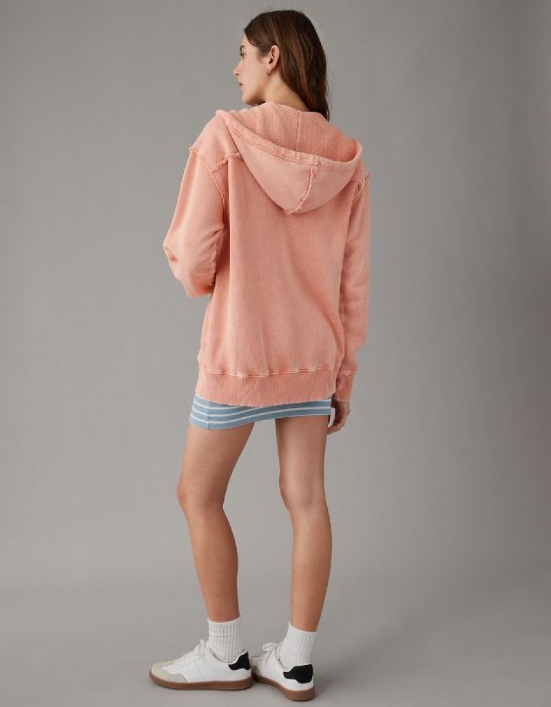 Aerie Oversized Washed Zip-Up Hoodie Orange | VOC-407826