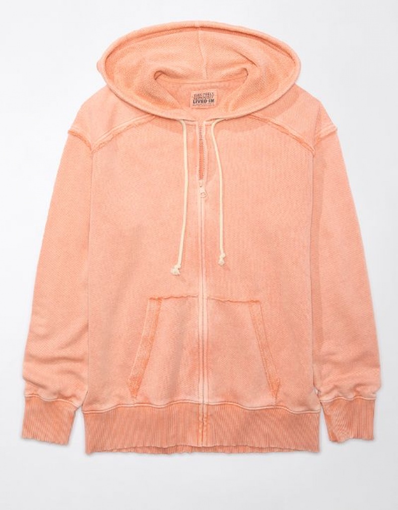 Aerie Oversized Washed Zip-Up Hoodie Orange | VOC-407826