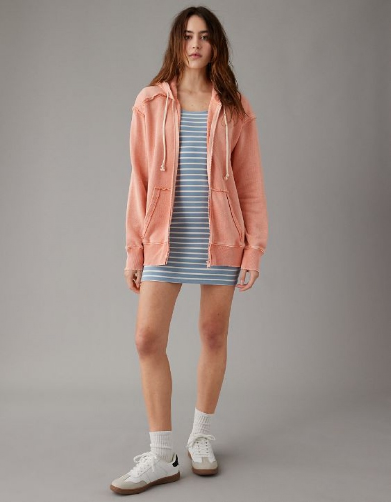 Aerie Oversized Washed Zip-Up Hoodie Orange | VOC-407826