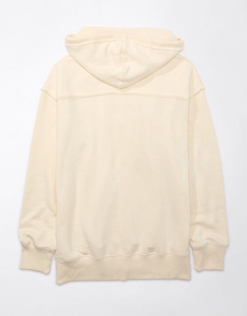 Aerie Oversized Washed Zip-Up Hoodie White | REZ-168475