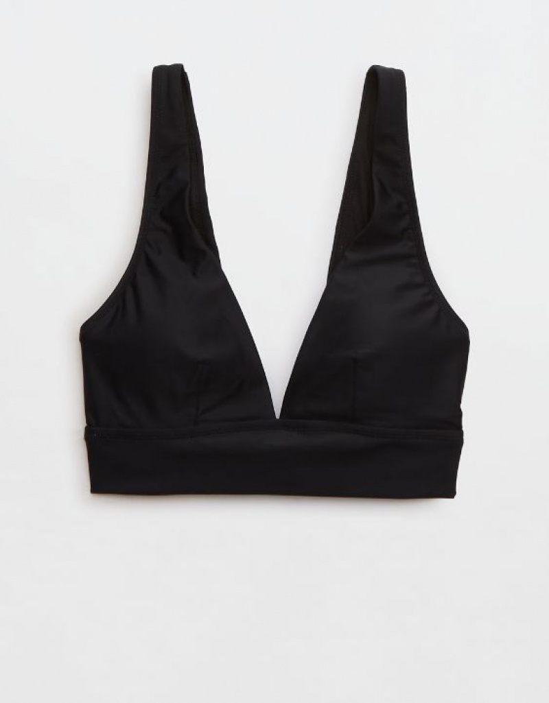 Aerie Plunge Longline Triangle Bikini Top Black | ZNF-617324