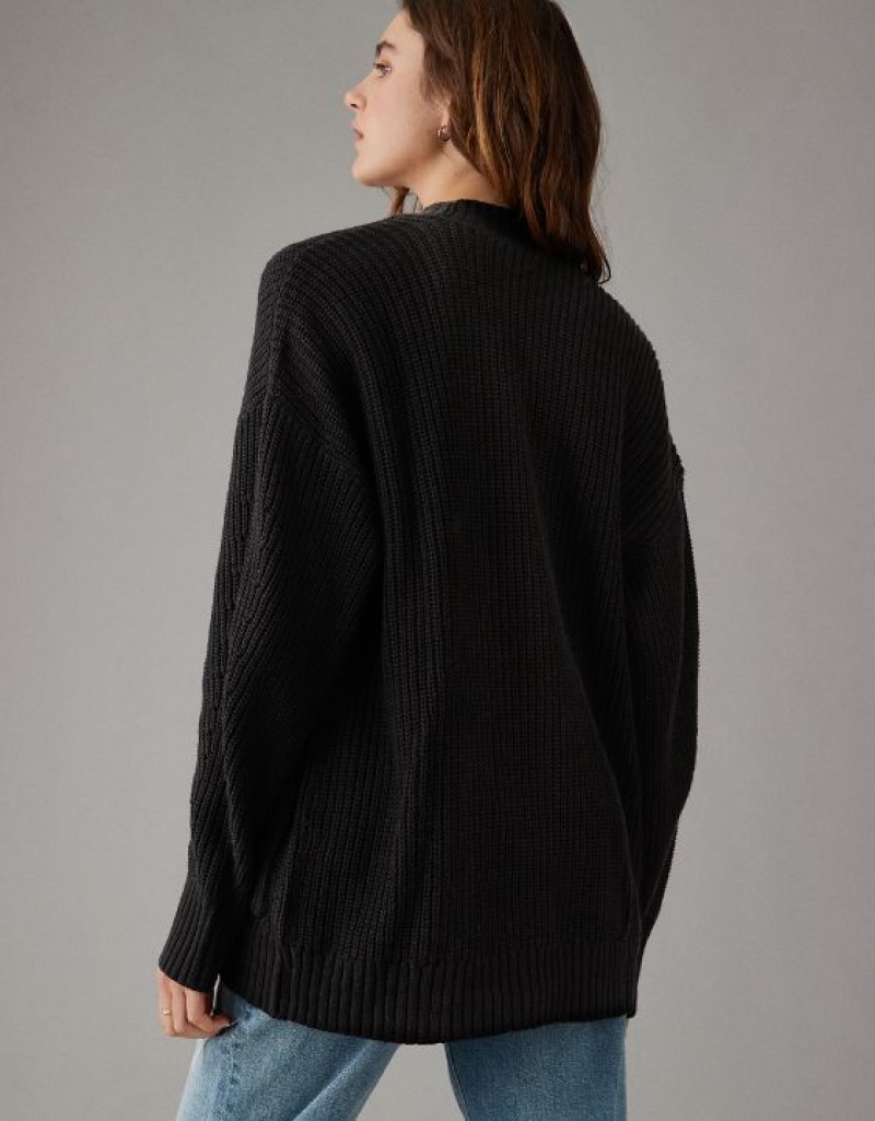 Aerie Pointelle-Knit Cardigan Black | FCH-142830