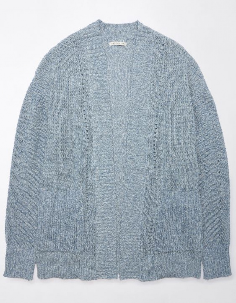 Aerie Pointelle-Knit Cardigan Blue | TOD-035214