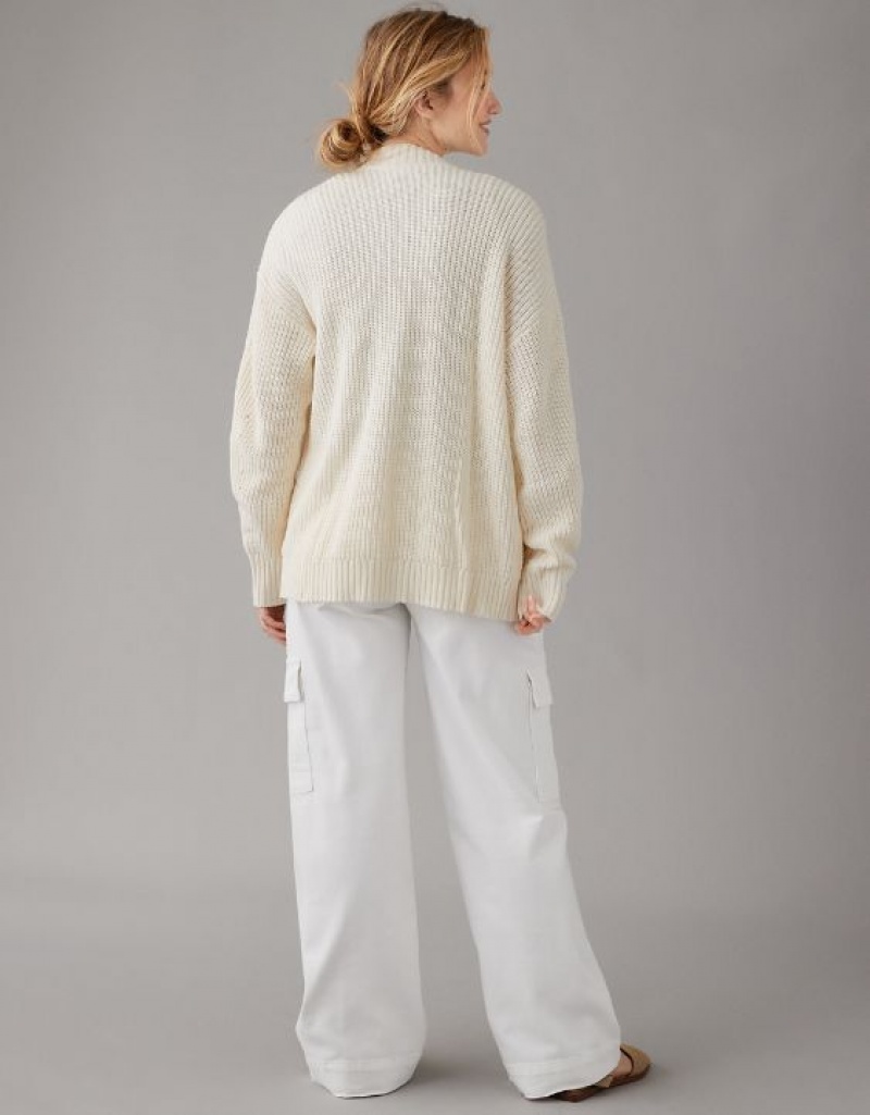 Aerie Pointelle-Knit Cardigan Cream | WIC-674510