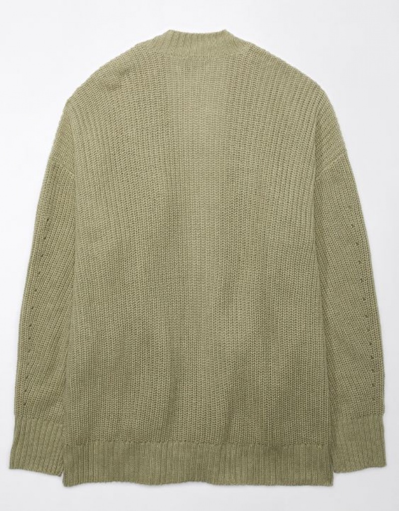 Aerie Pointelle-Knit Cardigan Olive | NVW-374065