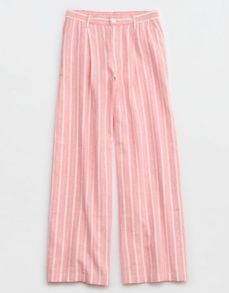 Aerie Pool-To-Party Linen Edition High Waisted Pants Coral | UAM-924187