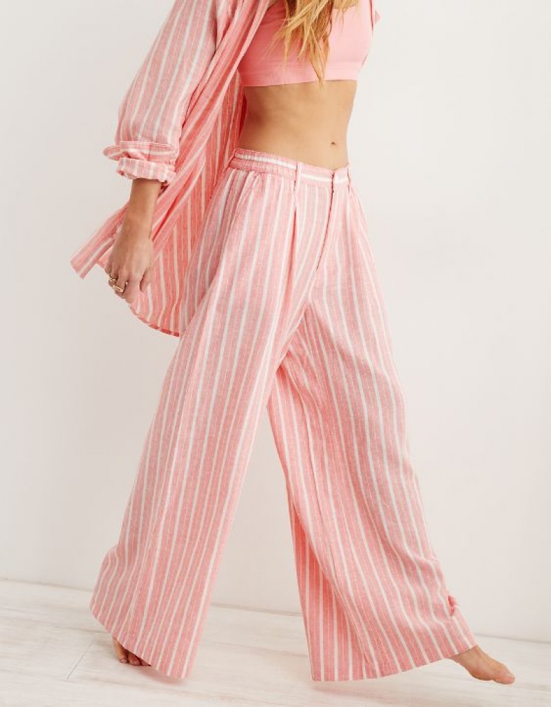 Aerie Pool-To-Party Linen Edition High Waisted Pants Coral | UAM-924187