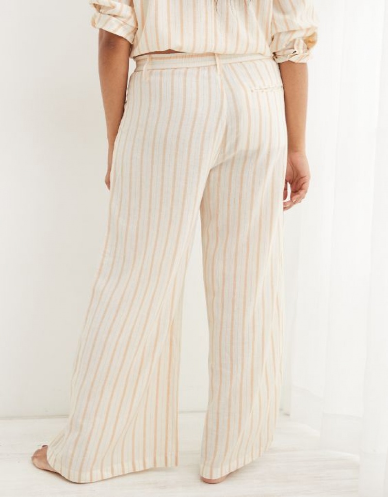 Aerie Pool-To-Party Linen Edition High Waisted Pants White | QXE-825614