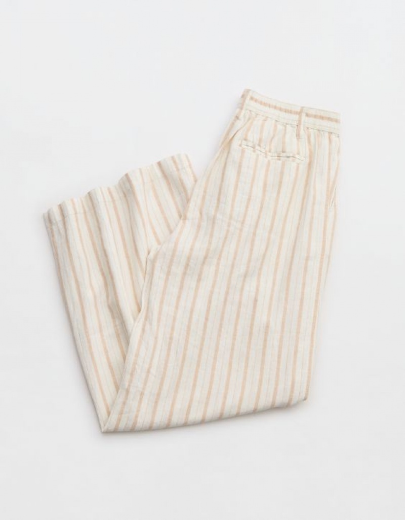 Aerie Pool-To-Party Linen Edition High Waisted Pants White | QXE-825614