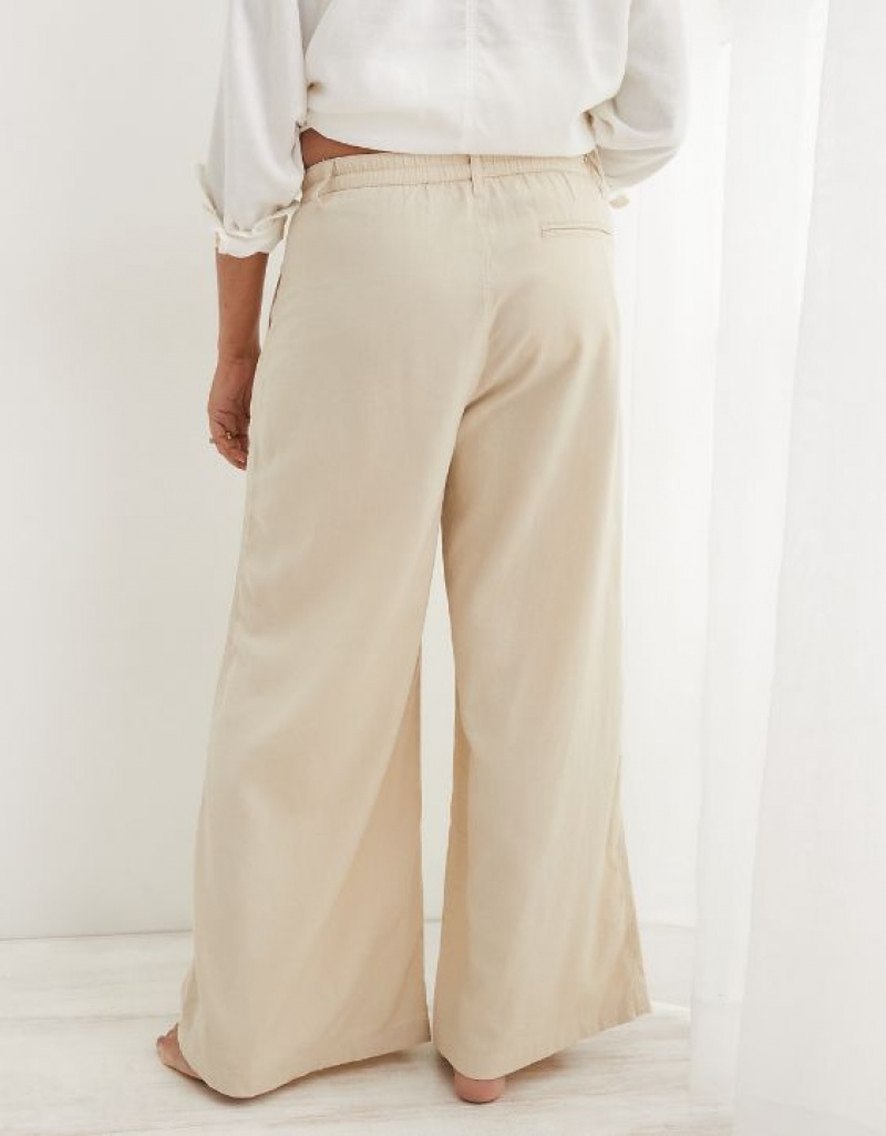 Aerie Pool-To-Party Linen Edition High Waisted Pants Beige | EBW-549602