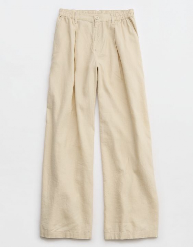 Aerie Pool-To-Party Linen Edition High Waisted Pants Beige | EBW-549602