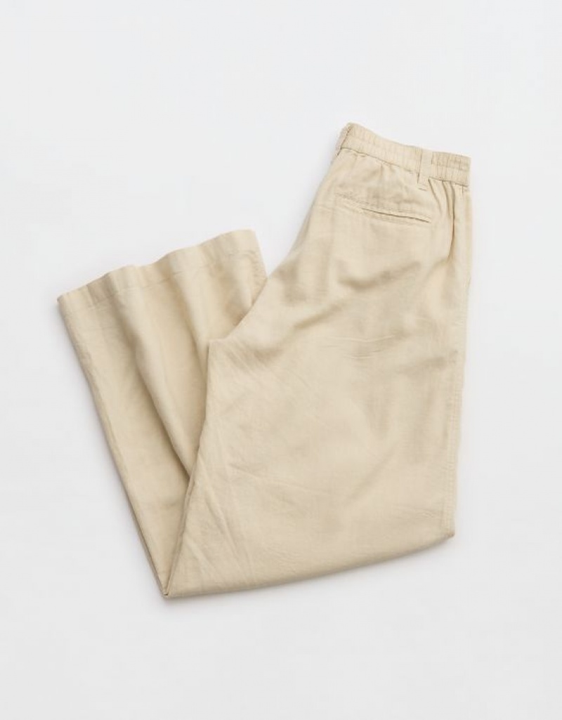 Aerie Pool-To-Party Linen Edition High Waisted Pants Beige | EBW-549602