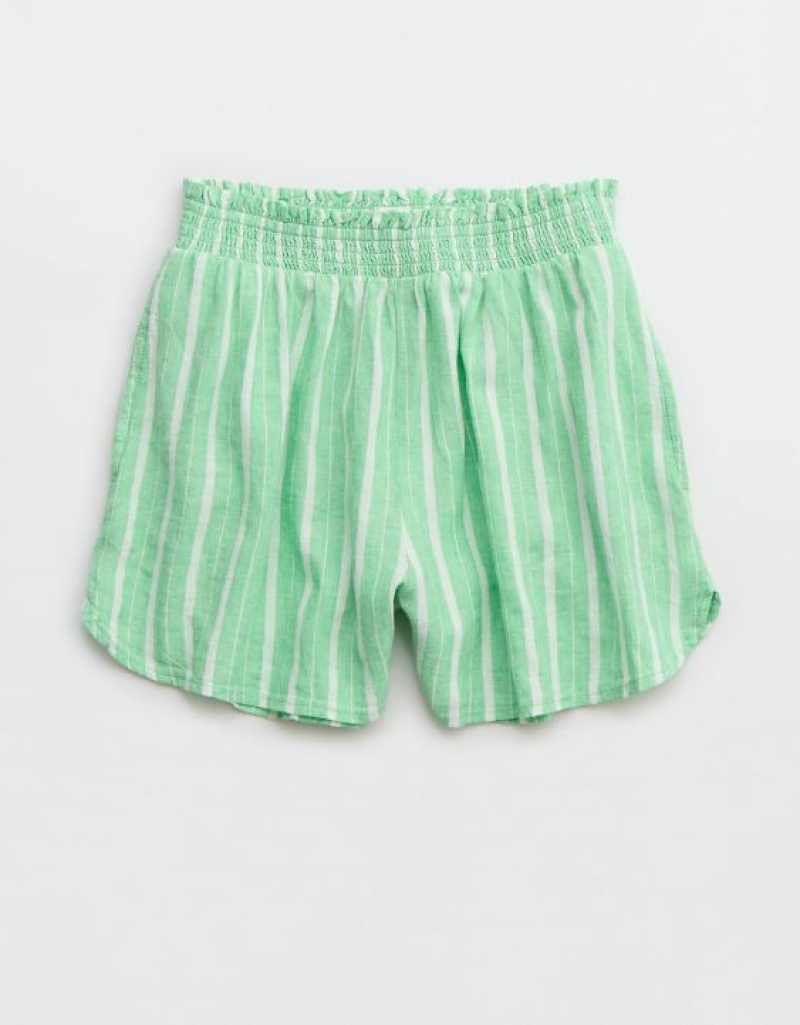 Aerie Pool-To-Party Linen Edition High Waisted Shorts Green | OVG-127043