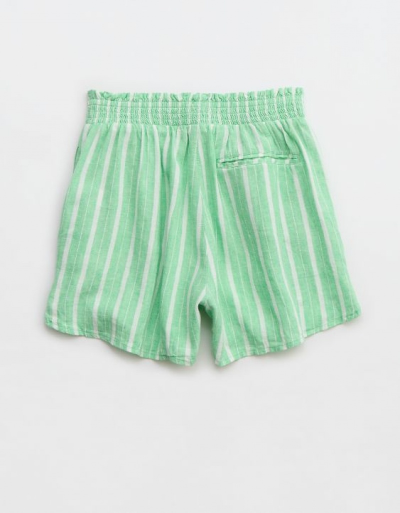 Aerie Pool-To-Party Linen Edition High Waisted Shorts Green | OVG-127043