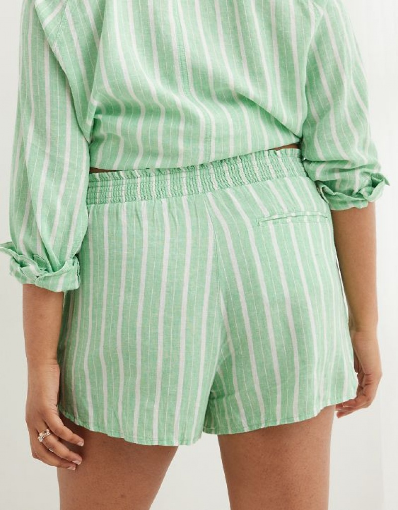 Aerie Pool-To-Party Linen Edition High Waisted Shorts Green | OVG-127043