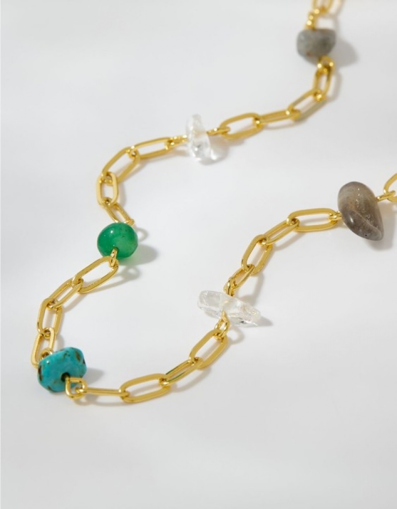 Aerie Pura Vida Bead & Stone Anklet Jewelry Gold | PNA-360745