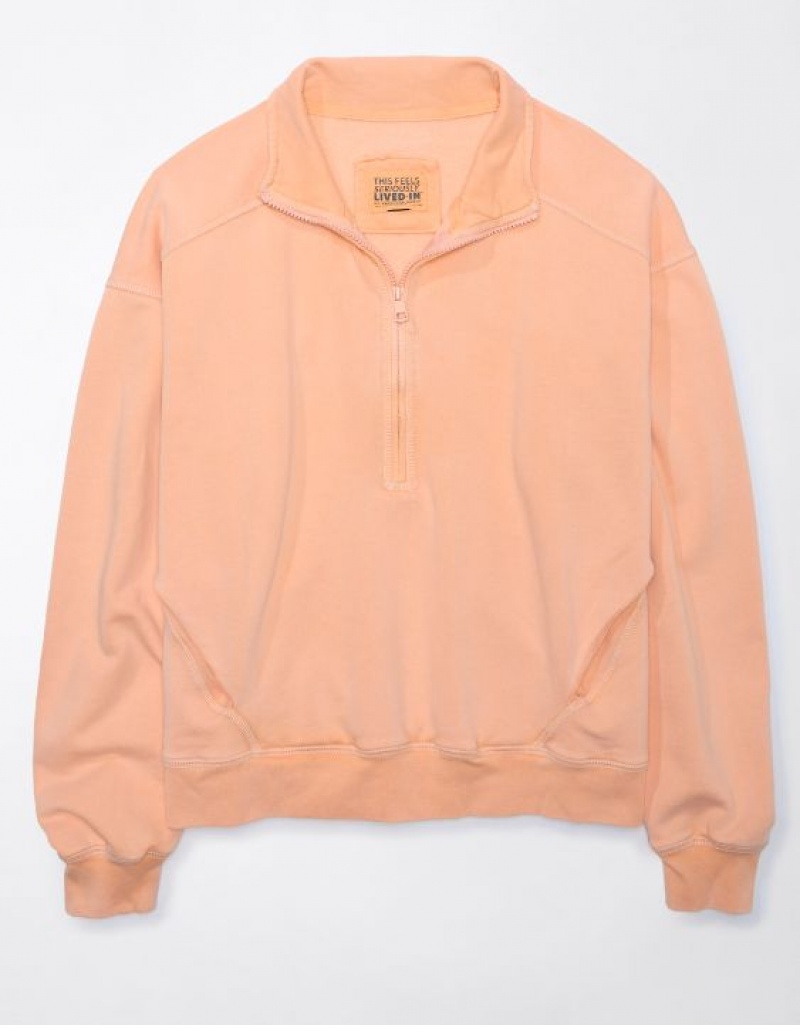 Aerie Quarter-Zip Fleece Sweatshirts Coral | PUT-710489