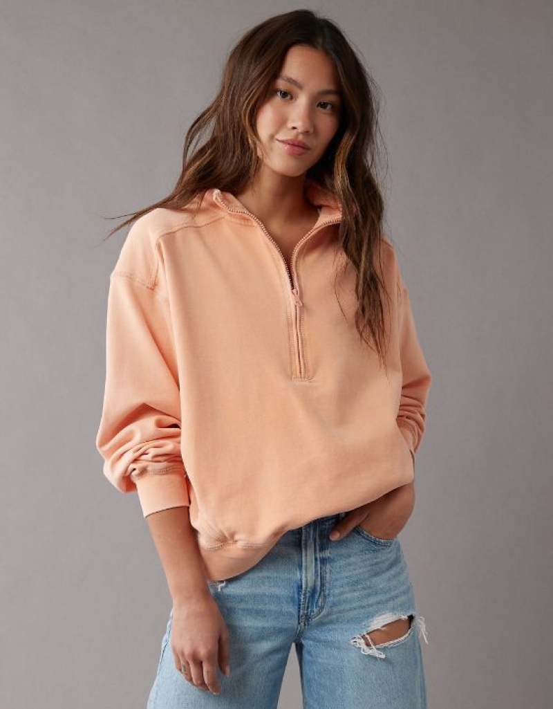 Aerie Quarter-Zip Fleece Sweatshirts Coral | PUT-710489