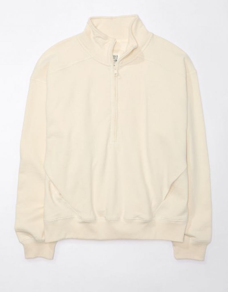 Aerie Quarter-Zip Fleece Sweatshirts Cream | YRJ-698502