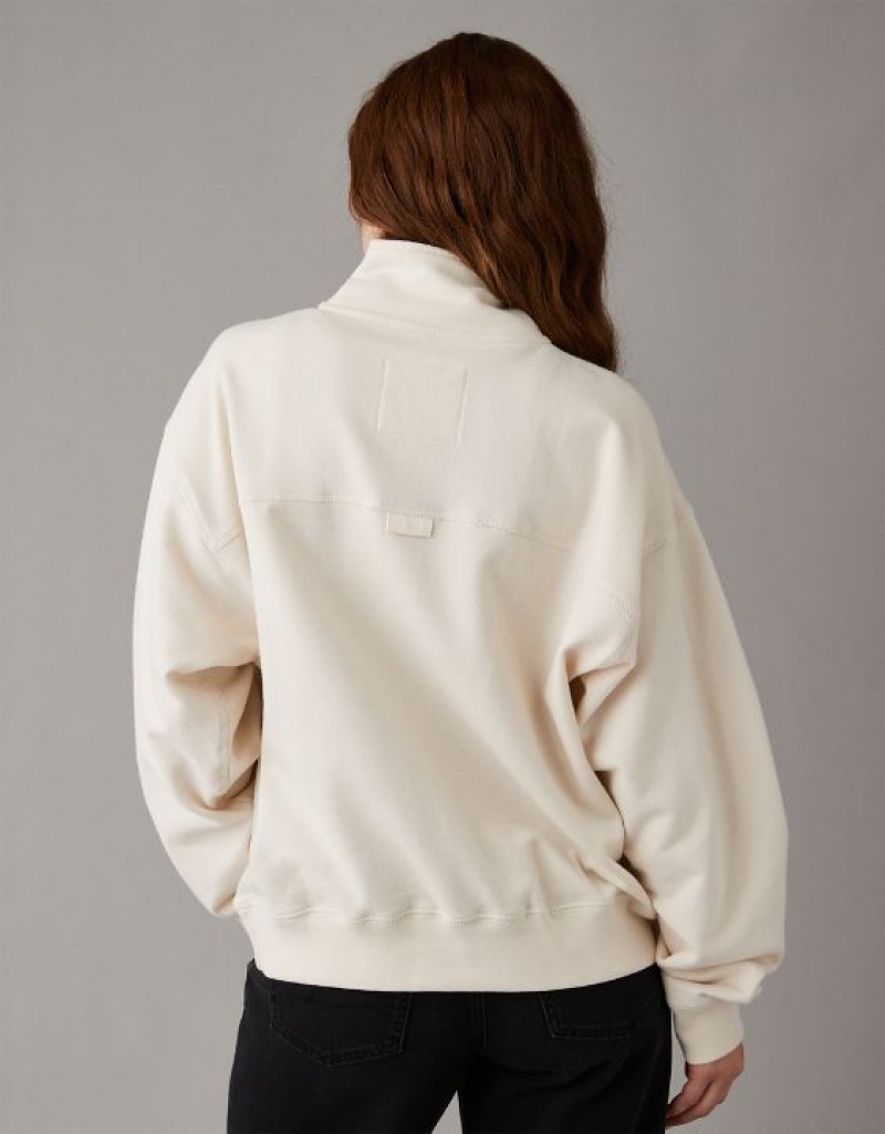 Aerie Quarter-Zip Fleece Sweatshirts Cream | YRJ-698502