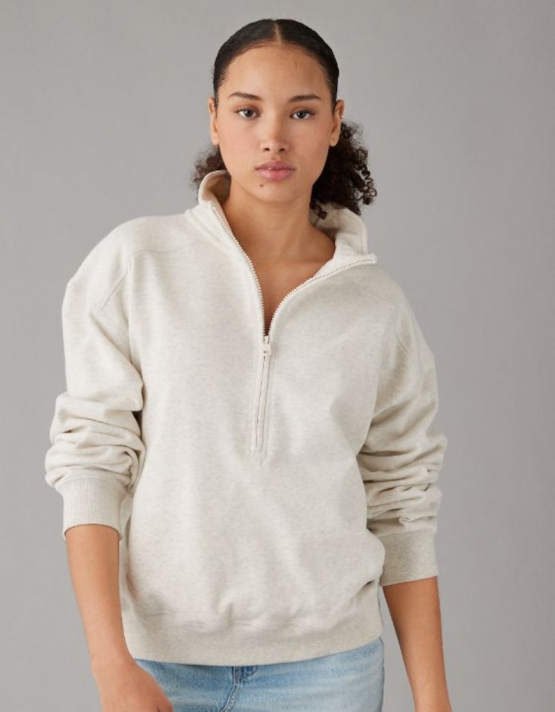 Aerie Quarter-Zip Fleece Sweatshirts Grey | JZF-186573