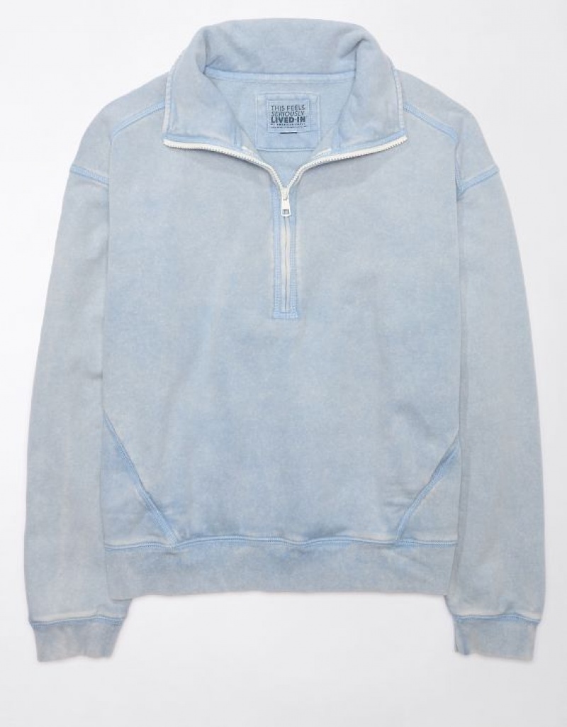 Aerie Quarter-Zip Fleece Sweatshirts Light Blue | AIT-230576