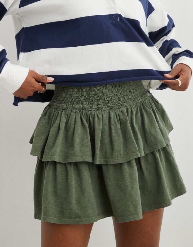 Aerie Ready-To-Ruffle Mini Skirts Olive | BID-981267