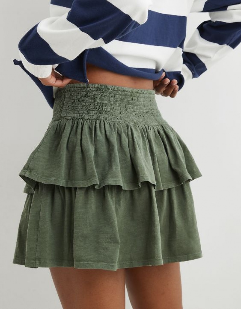 Aerie Ready-To-Ruffle Mini Skirts Olive | BID-981267